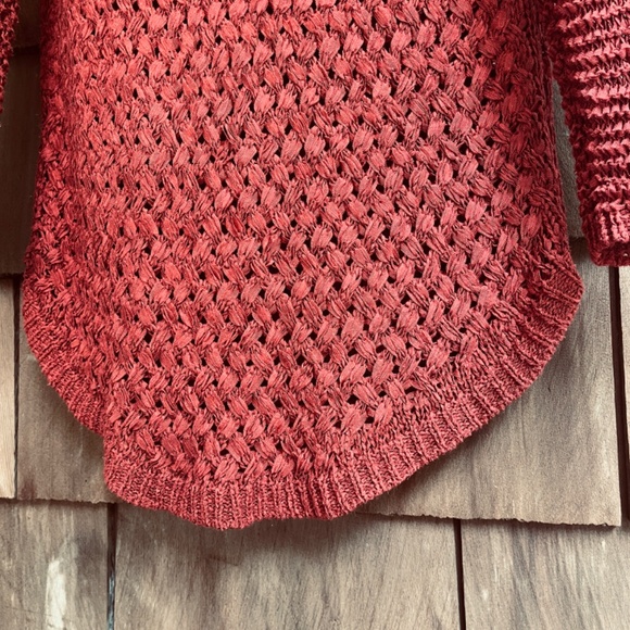 Established 1962 L Openwork Boat Neck Terracotta Sweater Pullover Ribbon Yarn - Picture 7 of 11